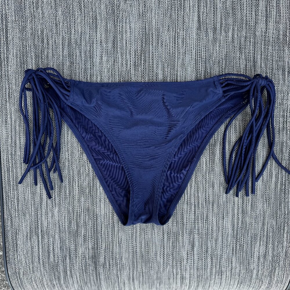 Aerie Swim Bikini Bottoms Navy Fringe Side Ties Womens XL